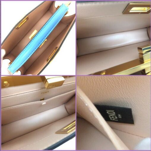Fendi Peekaboo Ishi Yu East Waist Handbag Leather Light Blue Gold — view 8