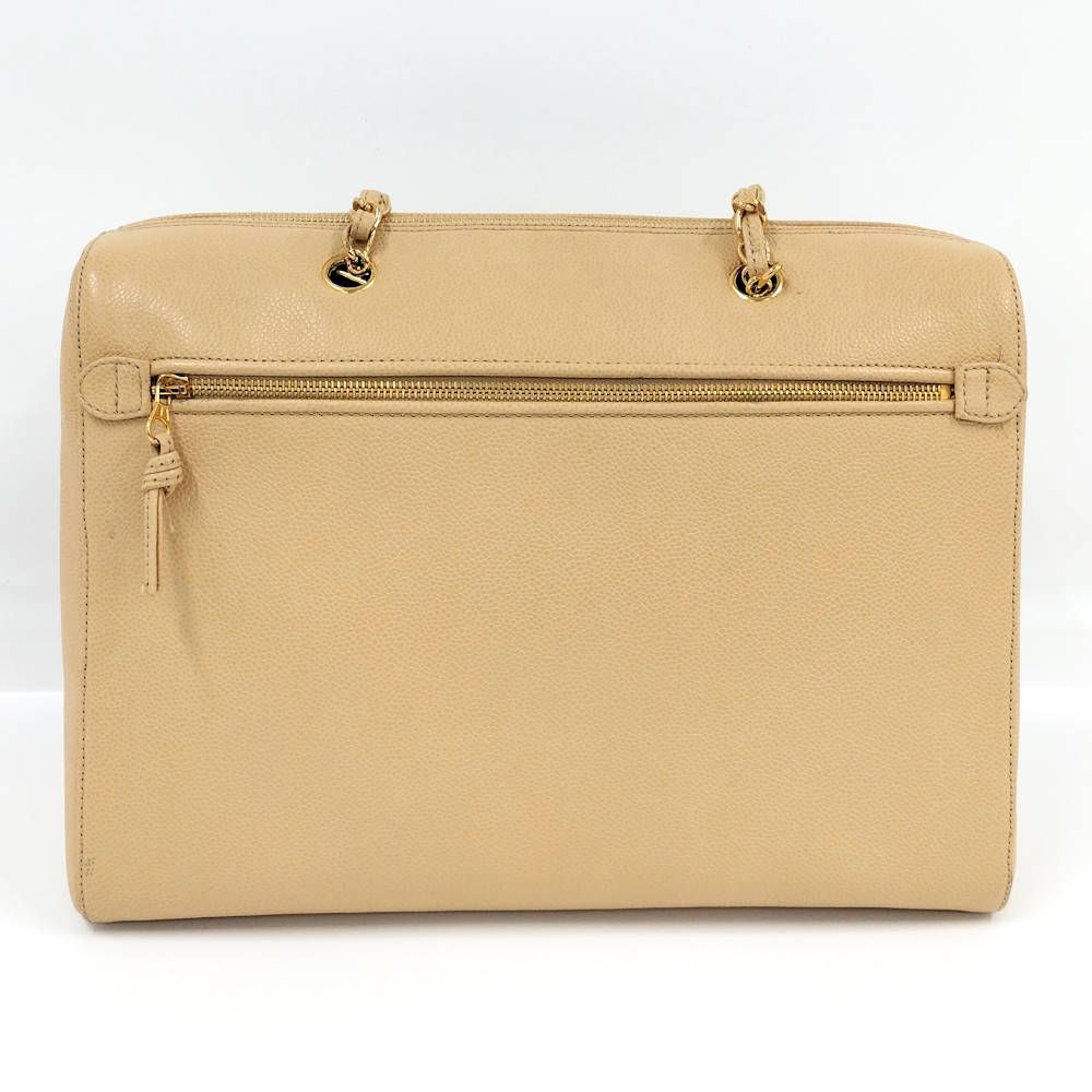 Chanel Chain Shoulder Bag Caviar Leather Beige — view 2