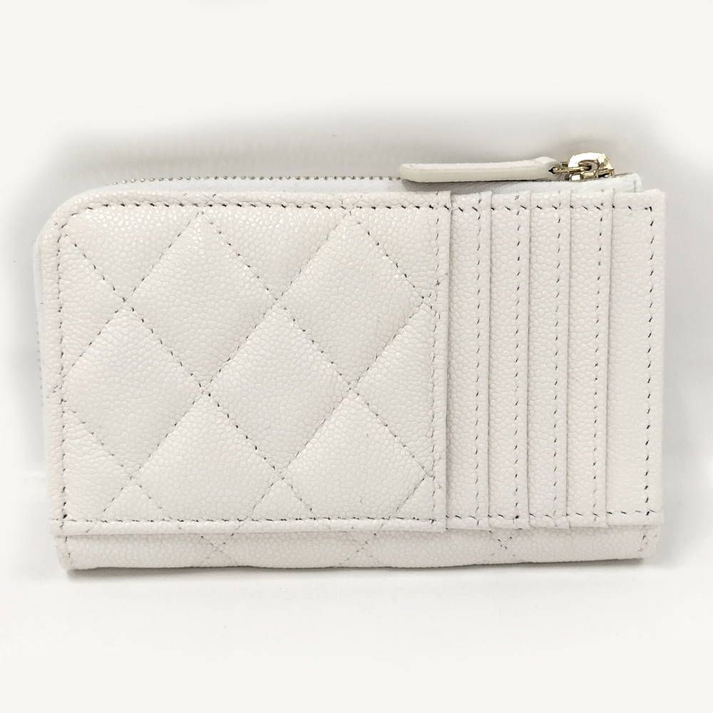 Chanel Fragment Case Caviar Leather White Silver Wallet — view 2