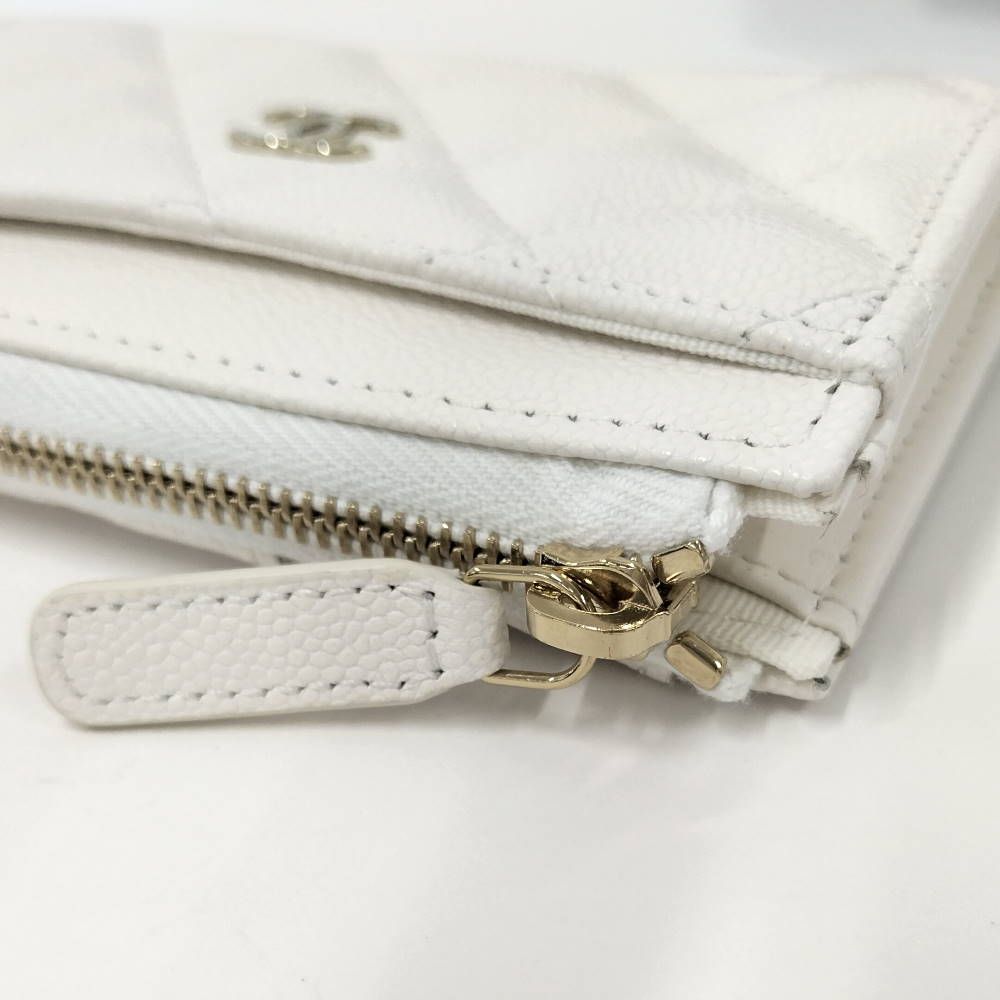 Chanel Fragment Case Caviar Leather White Silver Wallet — view 4