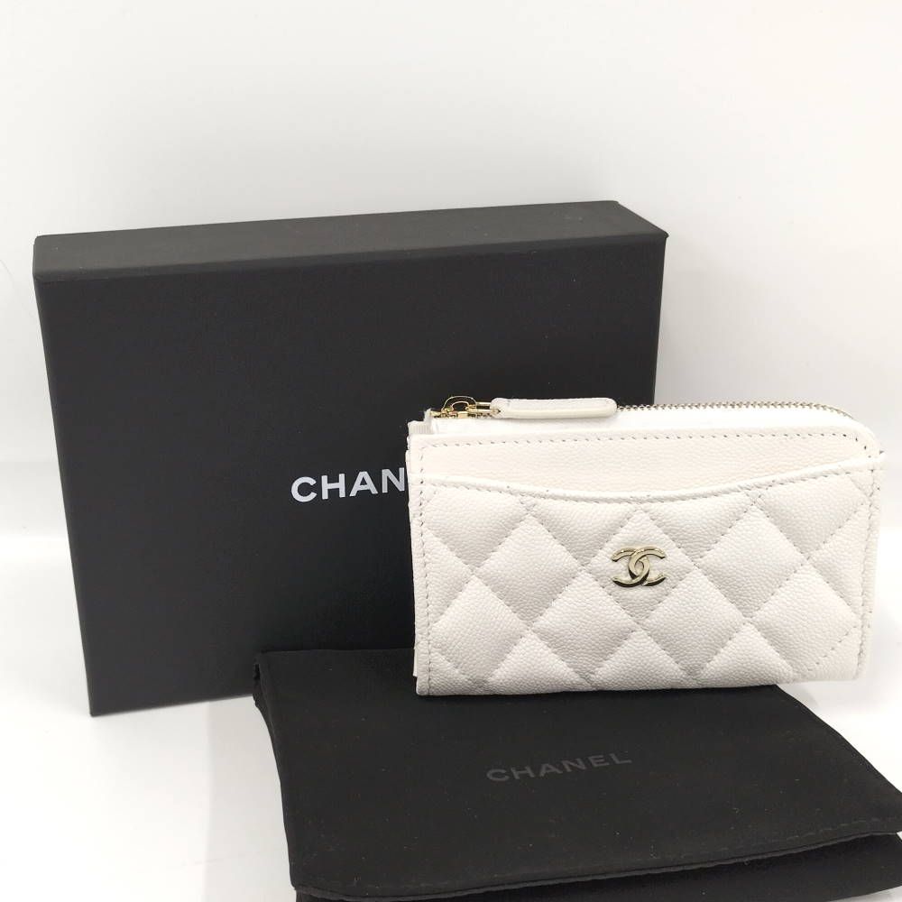 Chanel Fragment Case Caviar Leather White Silver Wallet — view 9