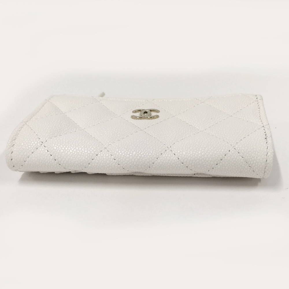 Chanel Fragment Case Caviar Leather White Silver Wallet — view 6