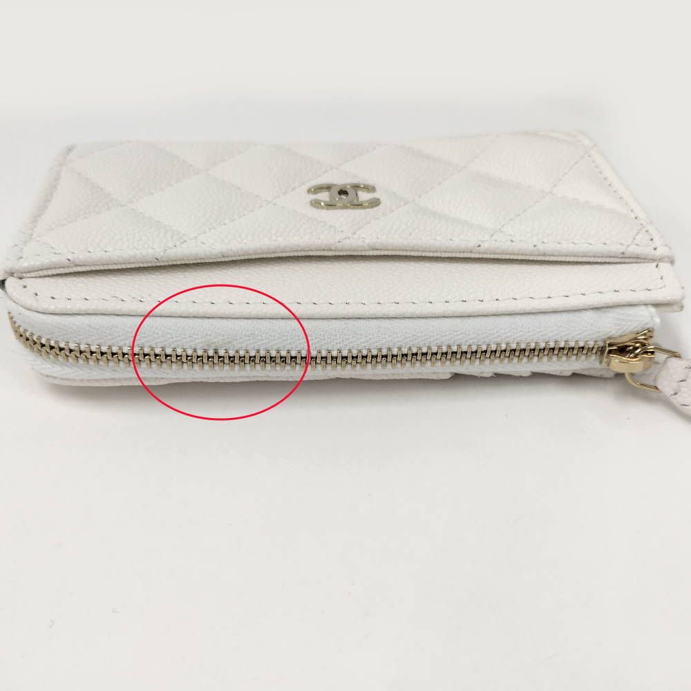 Chanel Fragment Case Caviar Leather White Silver Wallet — view 5