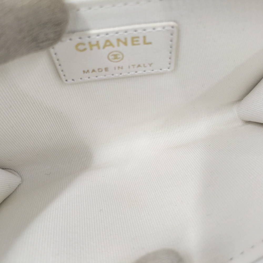 Chanel Fragment Case Caviar Leather White Silver Wallet — view 8
