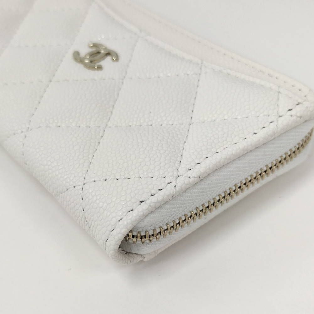 Chanel Fragment Case Caviar Leather White Silver Wallet — view 3