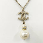 Chanel Pearl Necklace Rhinestone Plated Gold — view 2