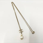 Chanel Pearl Necklace Rhinestone Plated Gold — view 3
