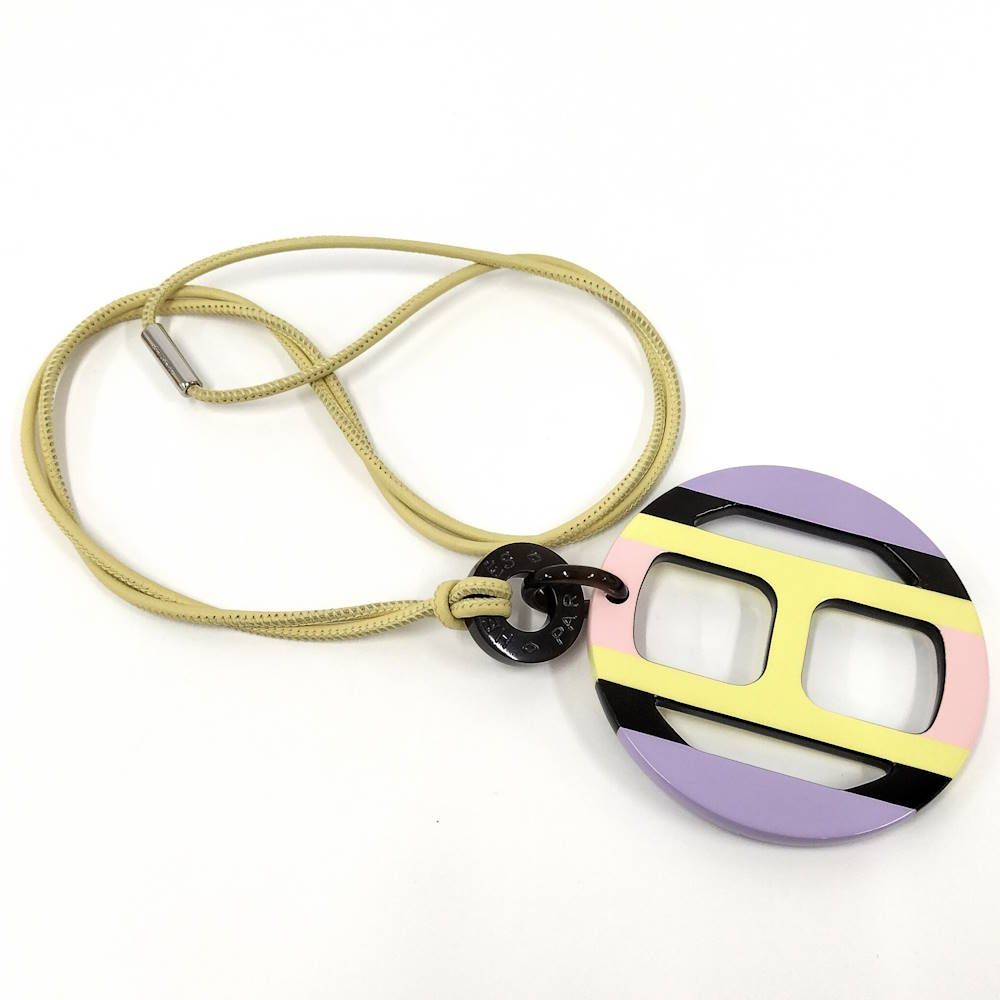 Hermes Equip Buffalo Horn Necklace Leather Plastic Multi Yellow — view 3