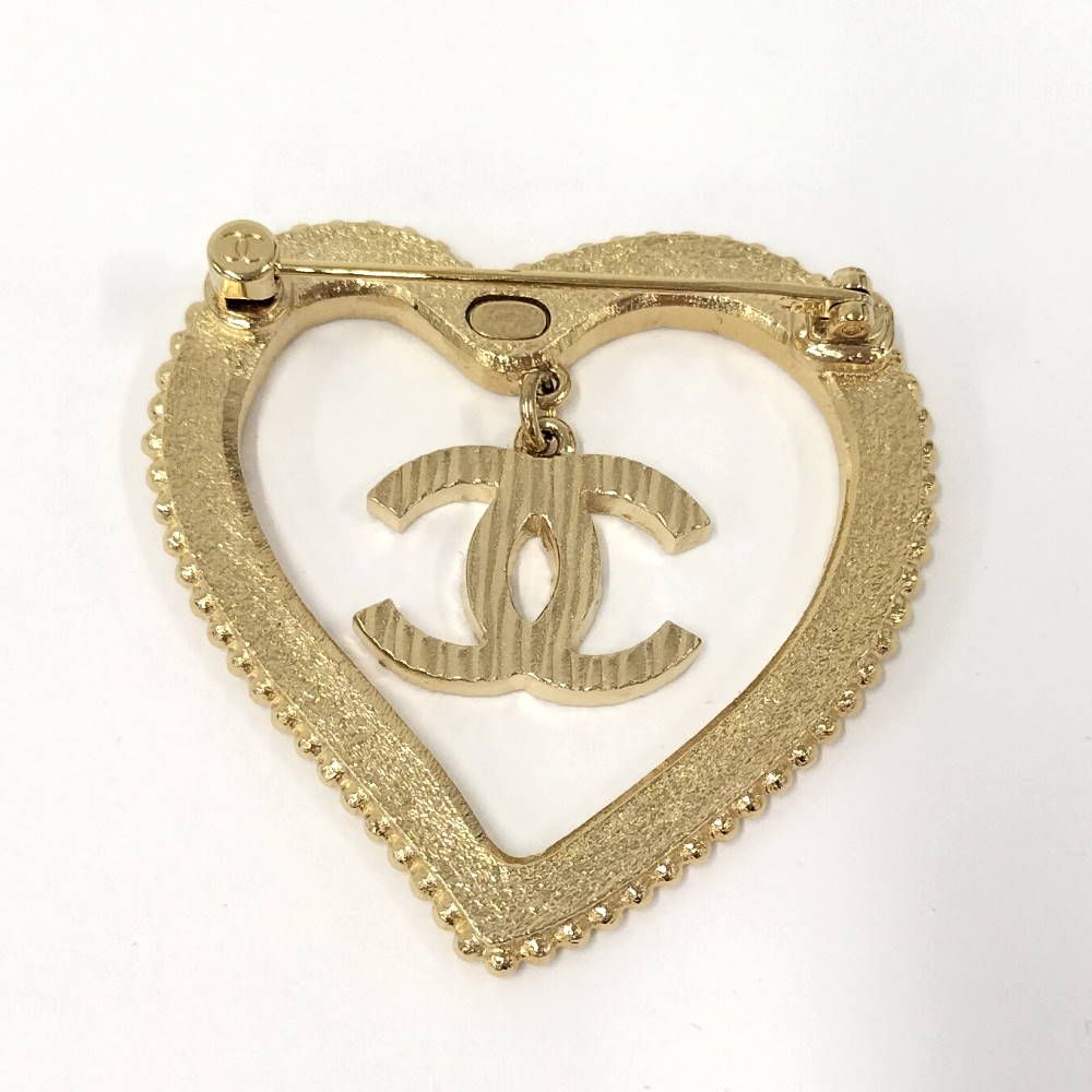 Chanel Heart Brooch CC Logo Rhinestone Gold Plated — view 2