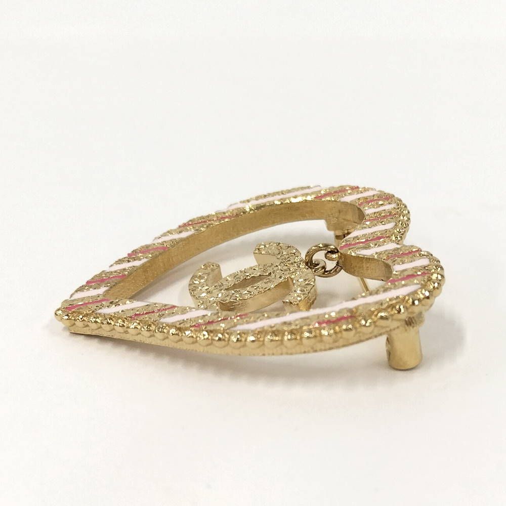 Chanel Heart Brooch CC Logo Rhinestone Gold Plated — view 3