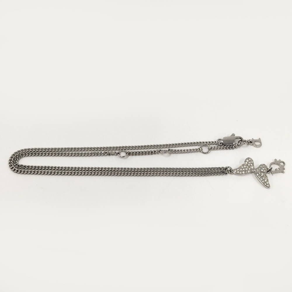 Dior Butterfly Necklace Logo Rhinestone Plated Silver — view 3