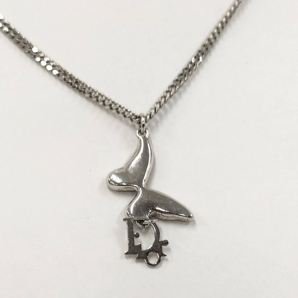 Dior Butterfly Necklace Logo Rhinestone Plated Silver — view 2