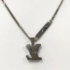 Louis Vuitton Pendant Monogram Chain Necklace LV Initial Plated Blue Silver — view 2