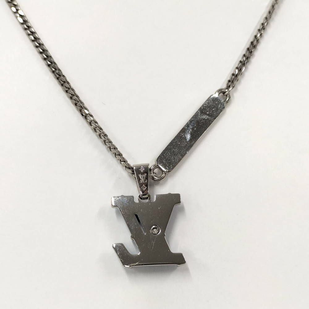 Louis Vuitton Pendant Monogram Chain Necklace LV Initial Plated Blue Silver — view 2