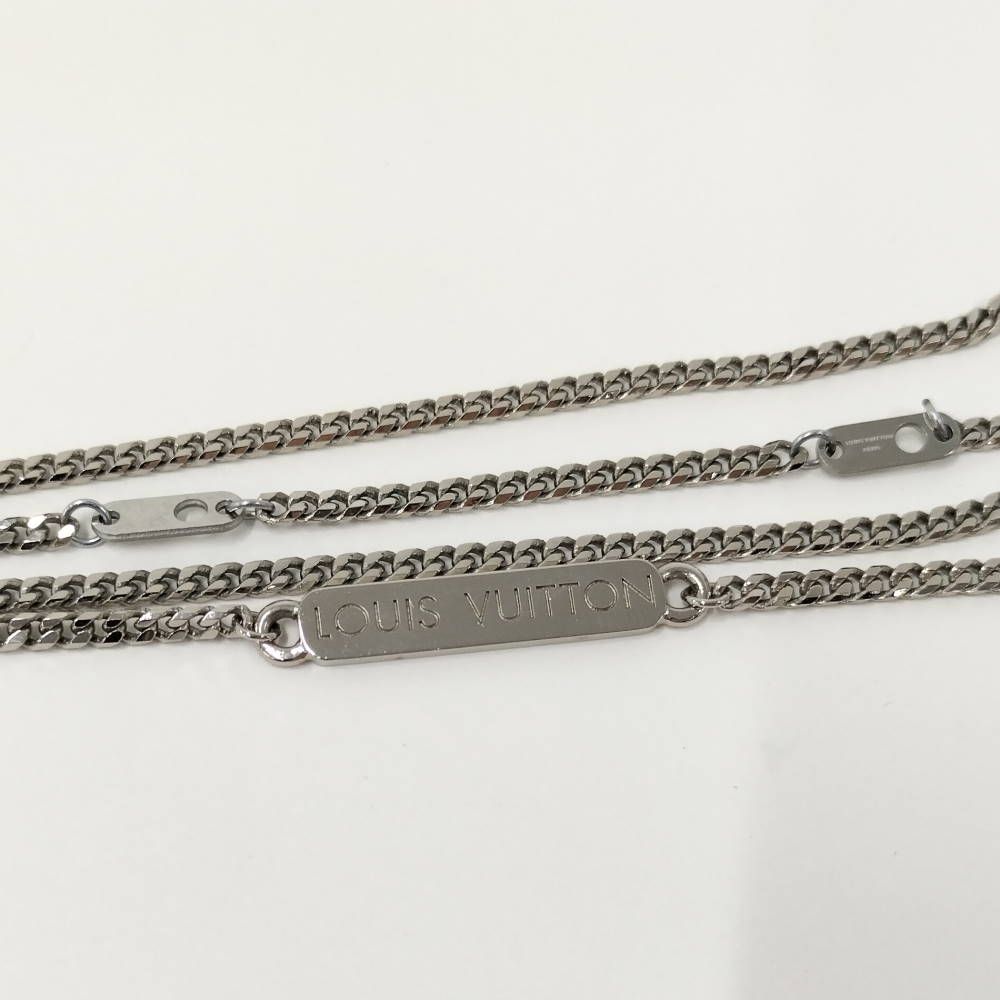 Louis Vuitton Pendant Monogram Chain Necklace LV Initial Plated Blue Silver — view 4