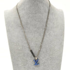 Louis Vuitton Pendant Monogram Chain Necklace LV Initial Plated Blue Silver — view 7