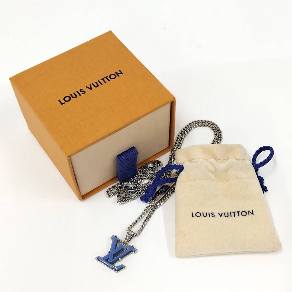 Louis Vuitton Pendant Monogram Chain Necklace LV Initial Plated Blue Silver — view 8