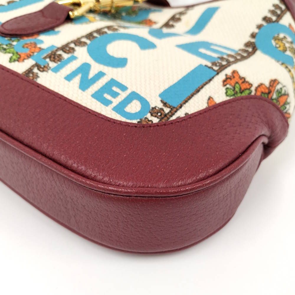 Gucci Jackie Small Shoulder Bag Music IS Mine Canvas Leather Red — view 3