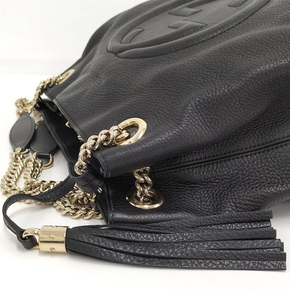 Gucci Chain Shoulder Bag Interlocking Leather Black — view 5