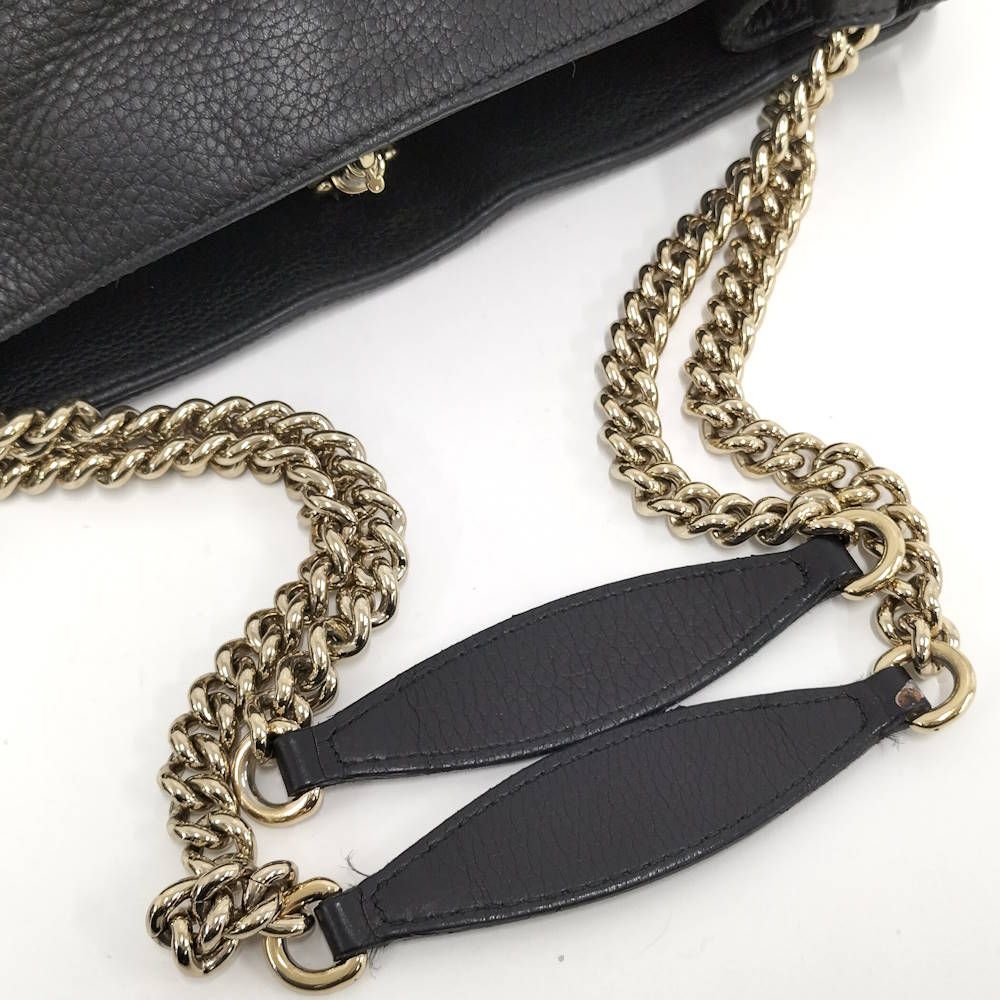Gucci Chain Shoulder Bag Interlocking Leather Black — view 4