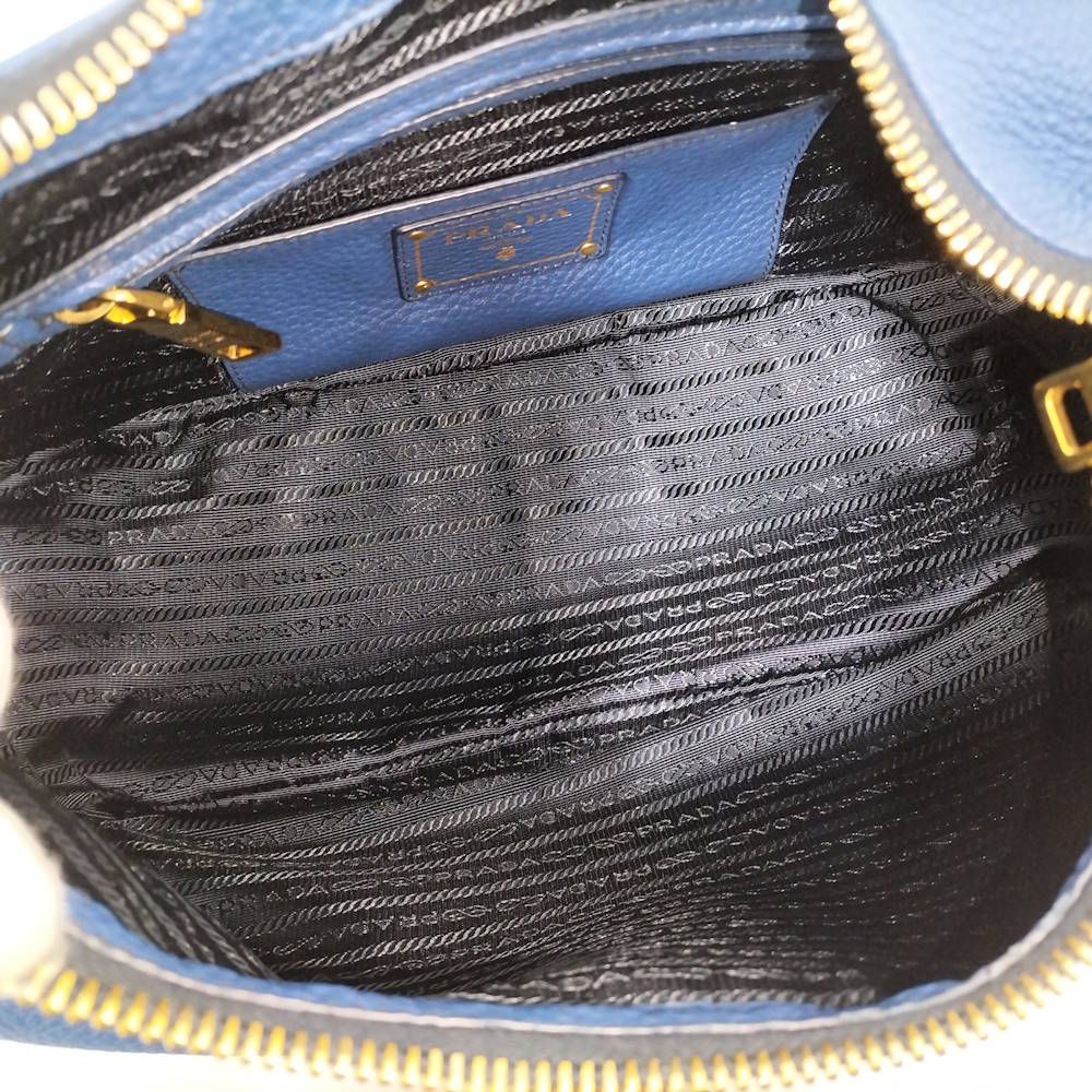 Prada Shoulder Bag Vitello Daino Leather Blue — view 9