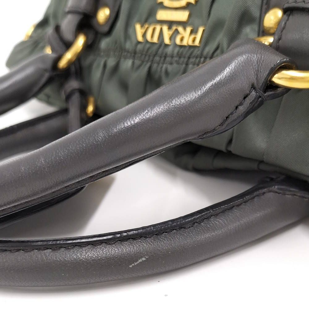Prada Gathered Tote Nylon Khaki — view 7