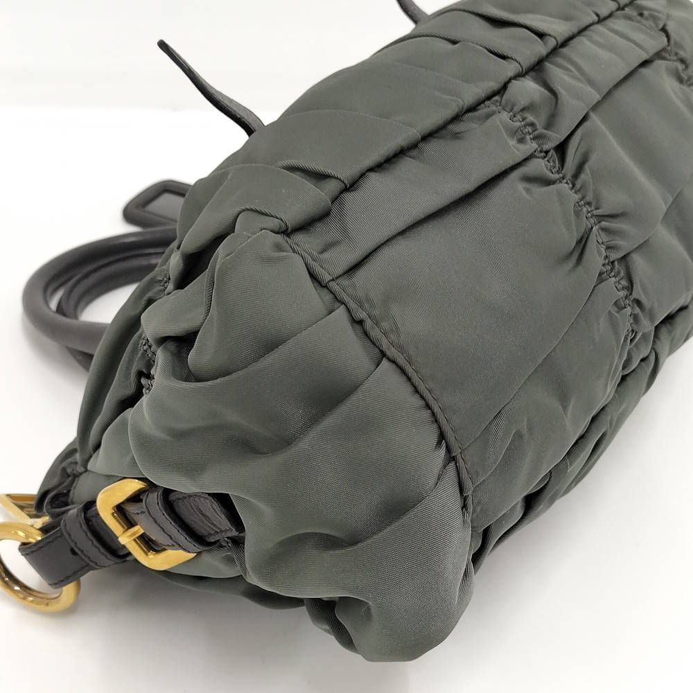 Prada Gathered Tote Nylon Khaki — view 4