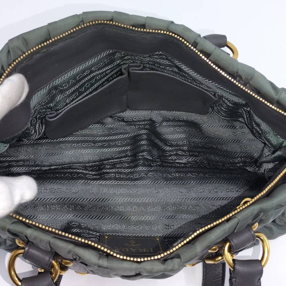 Prada Gathered Tote Nylon Khaki — view 8