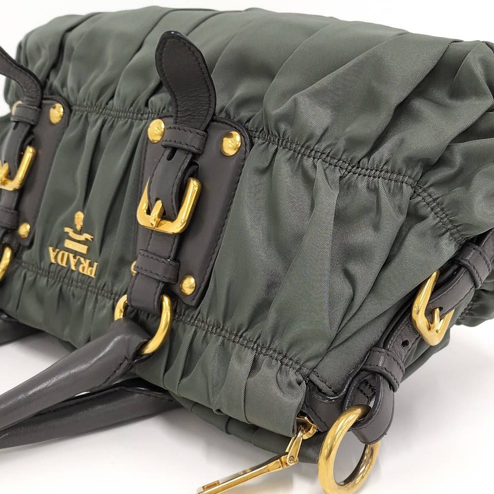 Prada Gathered Tote Nylon Khaki — view 3