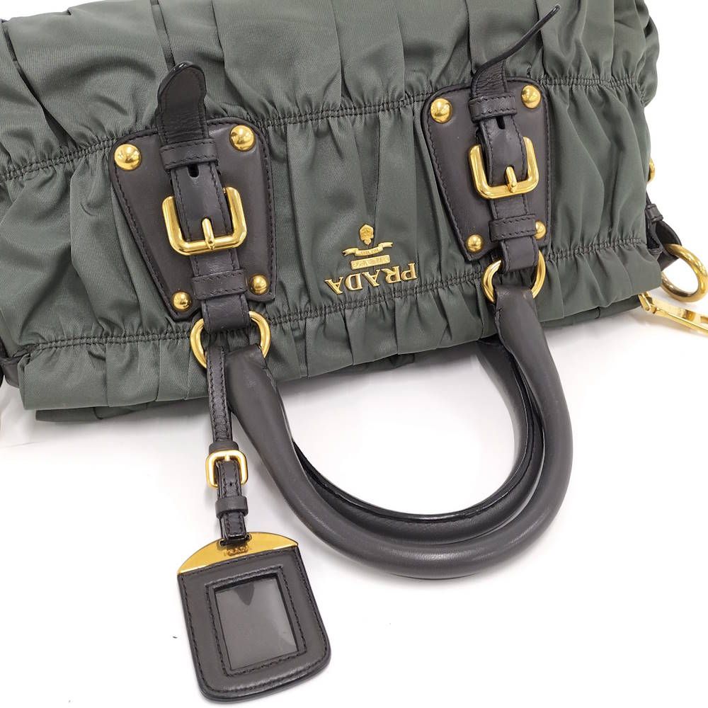 Prada Gathered Tote Nylon Khaki — view 6