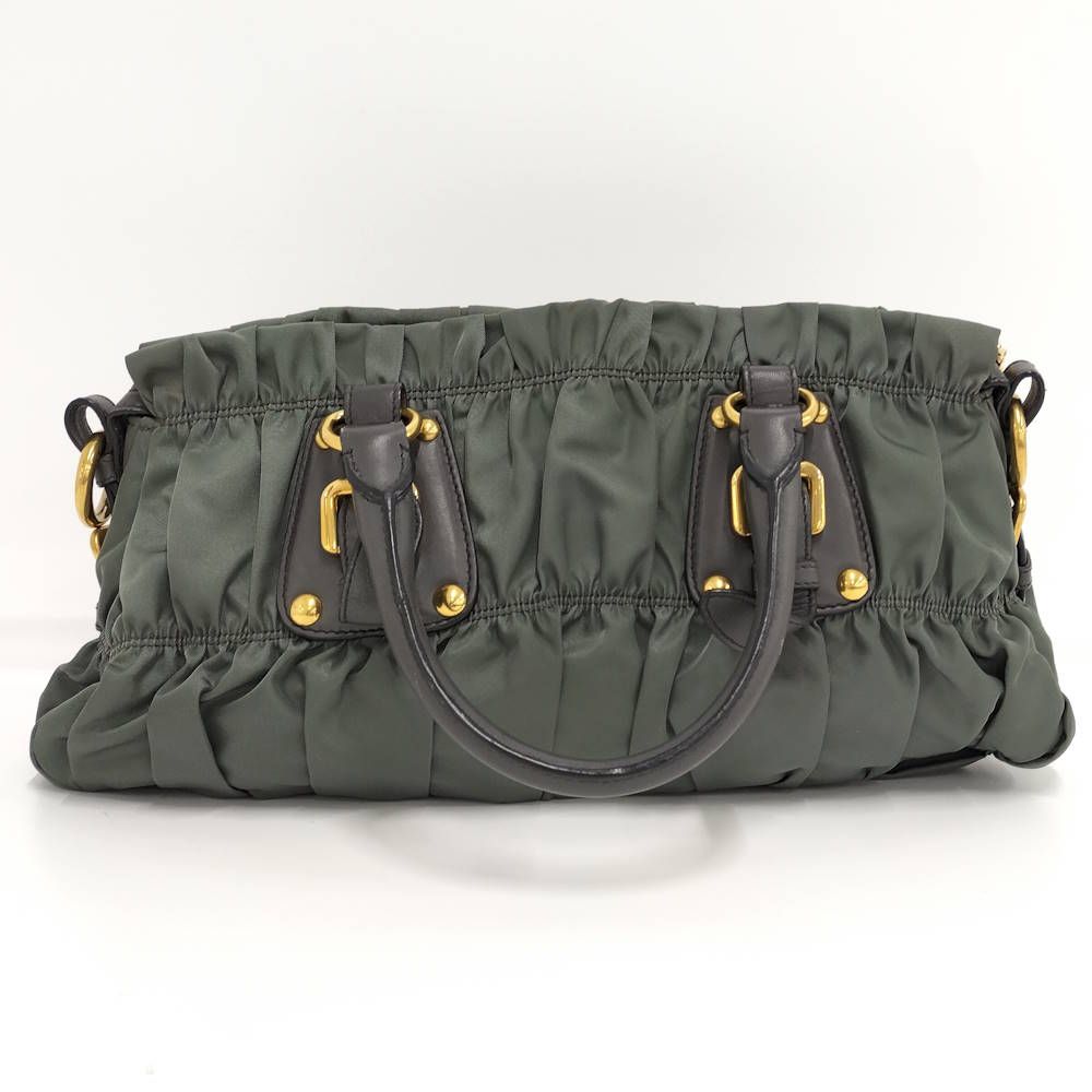 Prada Gathered Tote Nylon Khaki — view 2