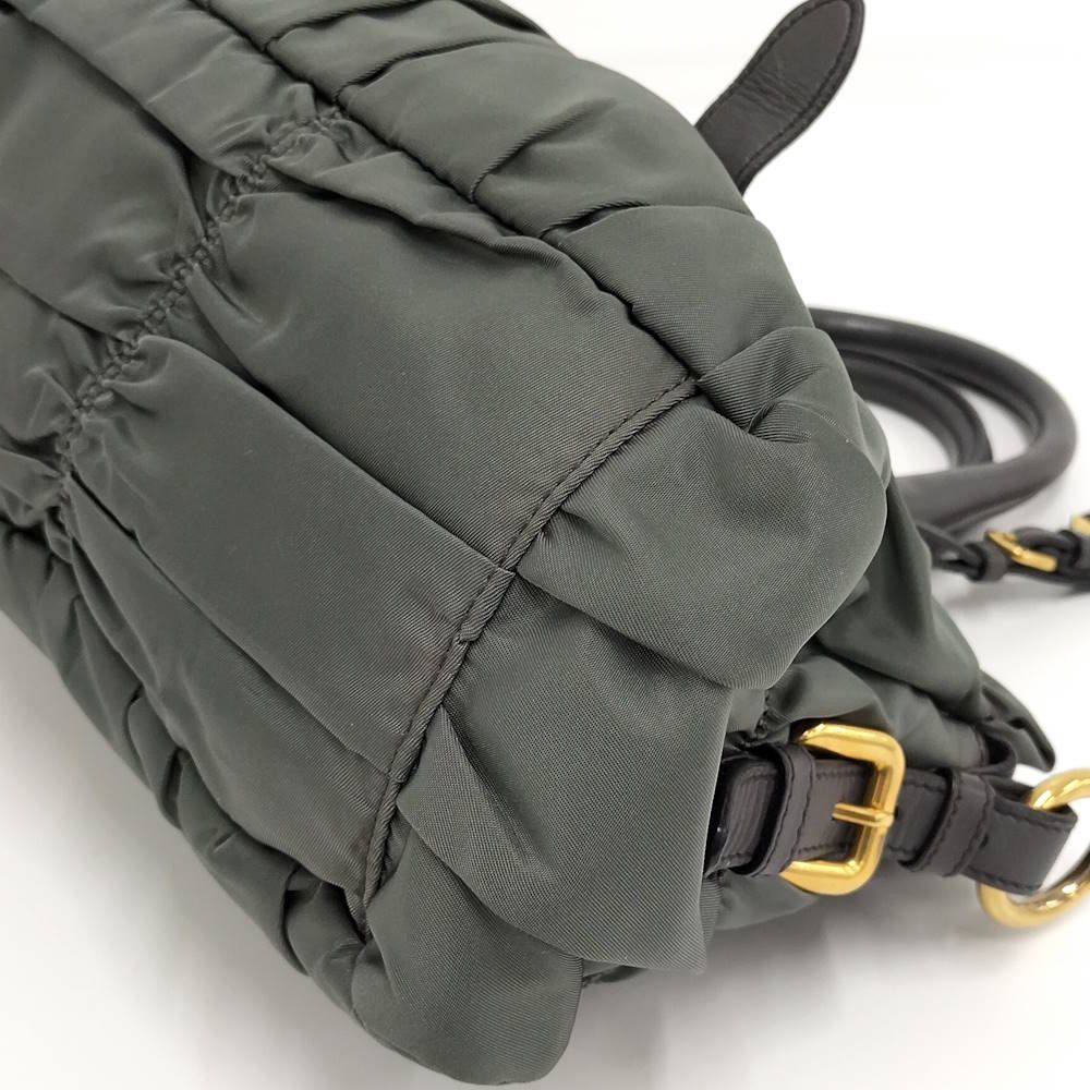 Prada Gathered Tote Nylon Khaki — view 5