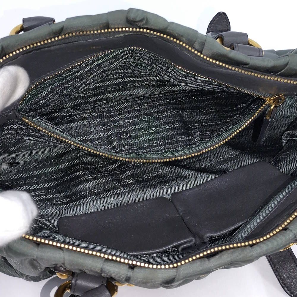 Prada Gathered Tote Nylon Khaki — view 9
