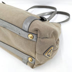 Prada Tote Canvas Leather Brown Silver — view 3