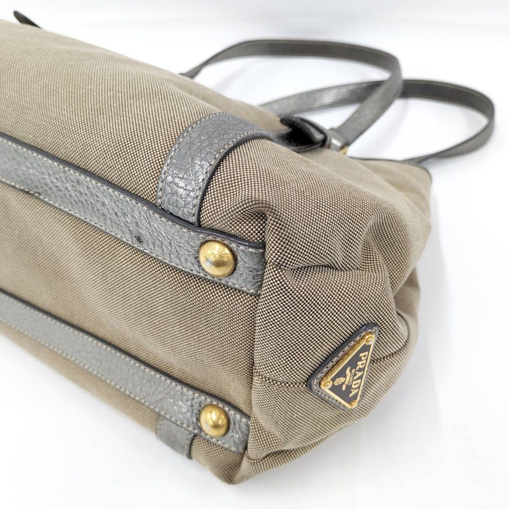Prada Tote Canvas Leather Brown Silver — view 3