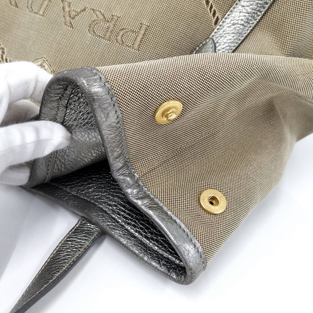 Prada Tote Canvas Leather Brown Silver — view 7