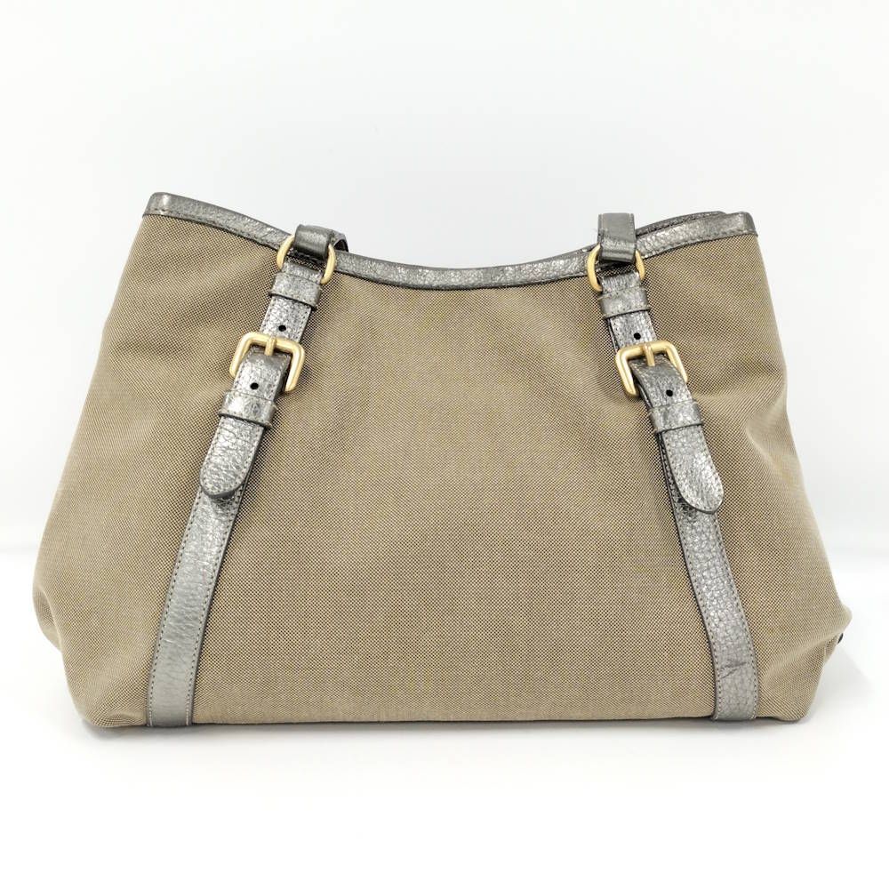 Prada Tote Canvas Leather Brown Silver — view 2