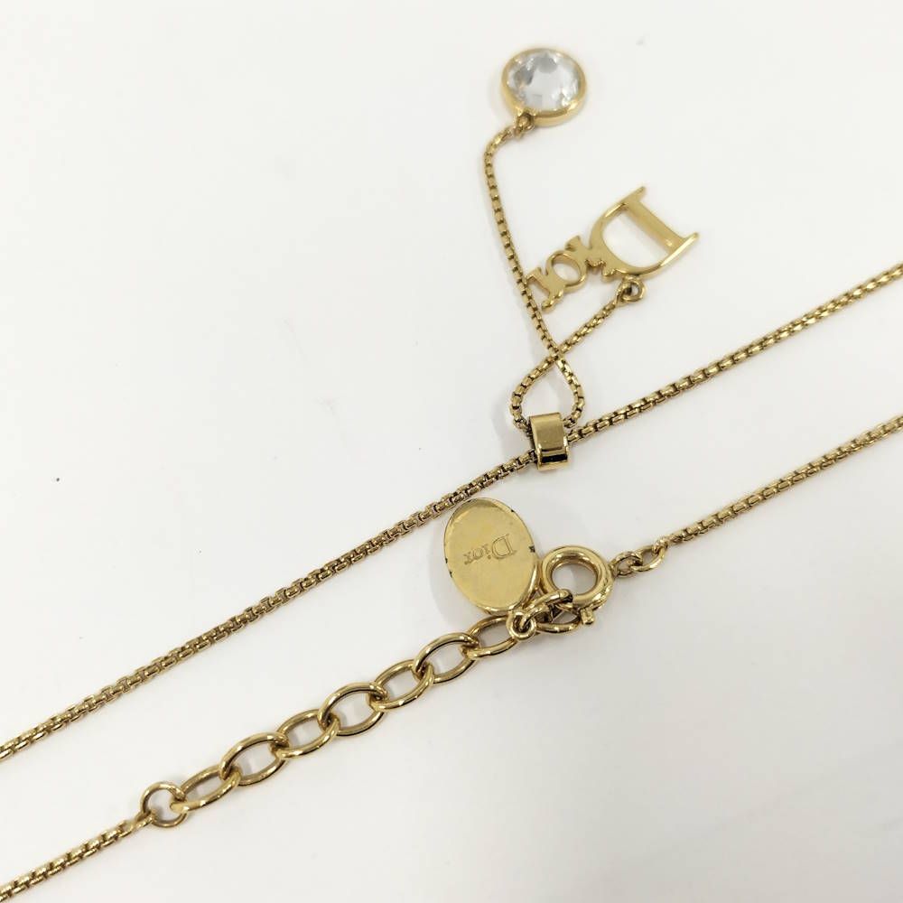 Dior Logo Necklace Gold Plated Rhinestone — view 5