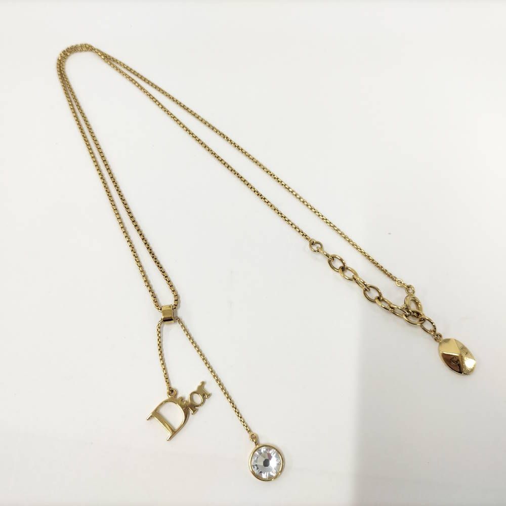 Dior Logo Necklace Gold Plated Rhinestone — view 3