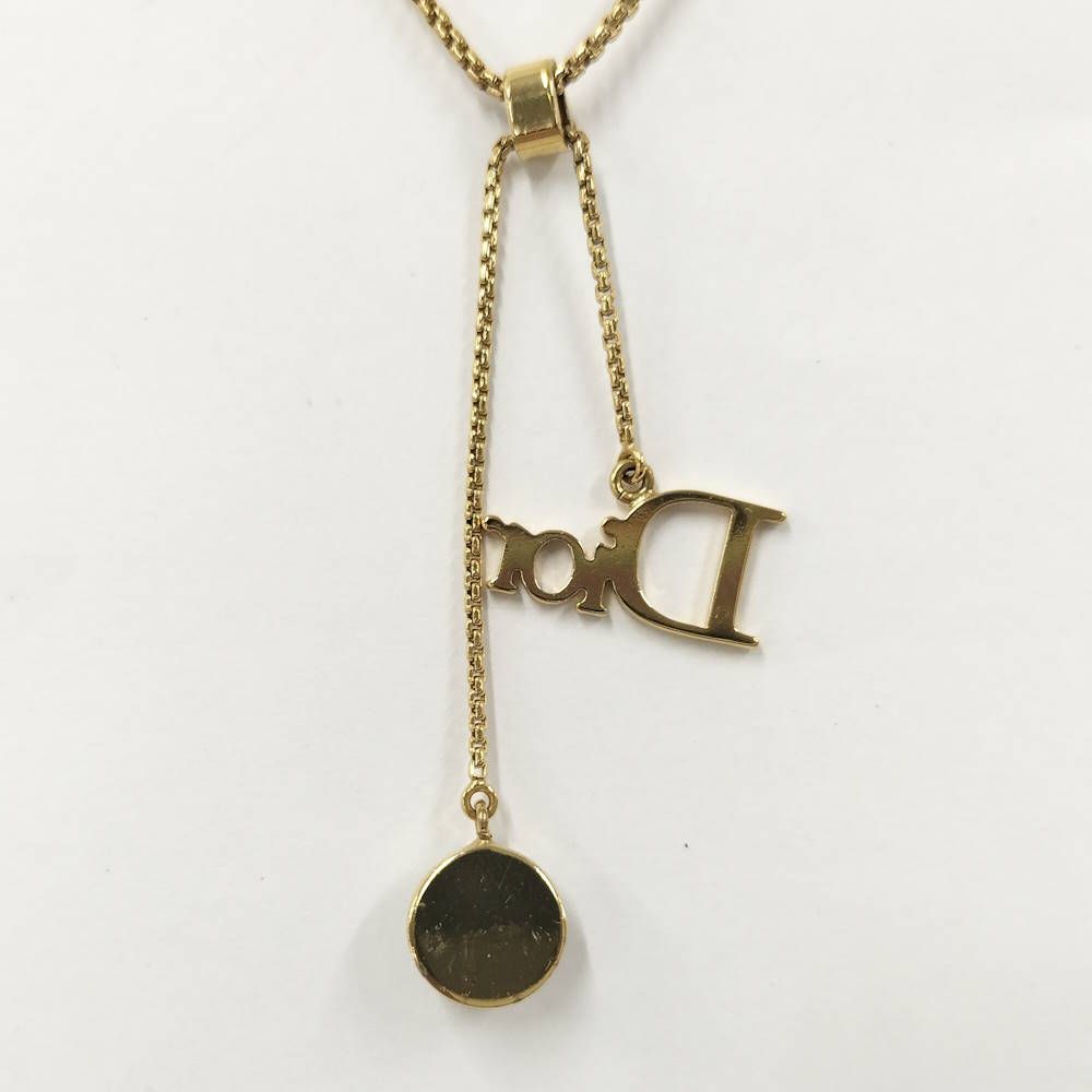 Dior Logo Necklace Gold Plated Rhinestone — view 2