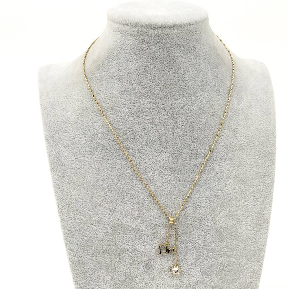 Dior Logo Necklace Gold Plated Rhinestone — view 7