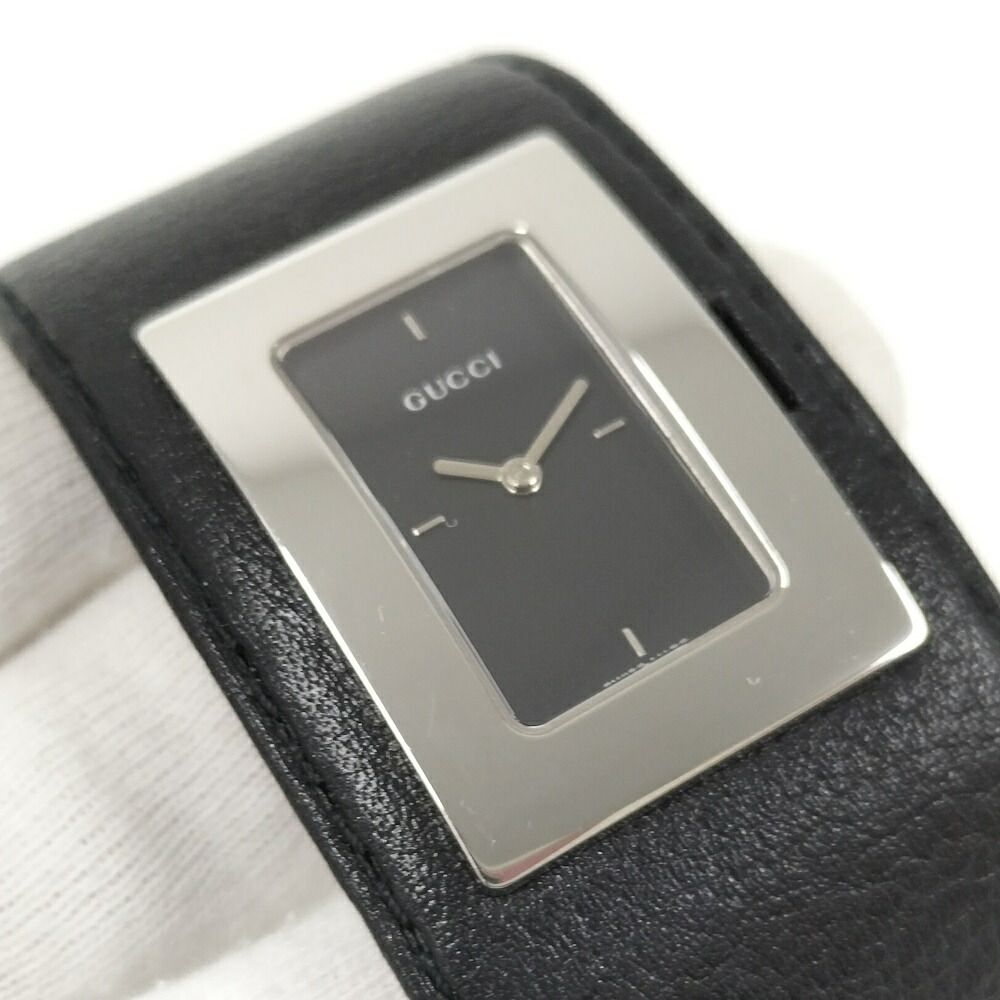 Gucci Bangle Watch SS Leather Quartz Black Dial — view 8