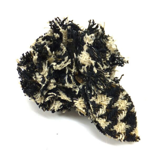 Chanel Camellia Corsage Tweed Black White Brooch — view 2