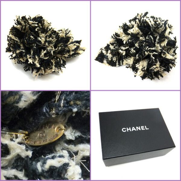 Chanel Camellia Corsage Tweed Black White Brooch — view 4
