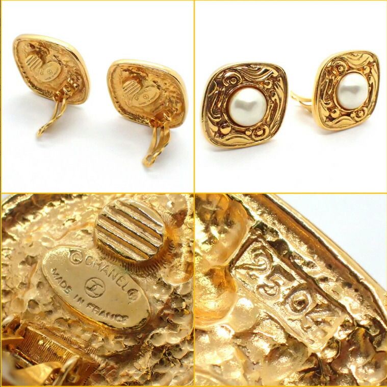 Chanel Earrings Costume Pearl Metal Gold Made in '90 — view 3