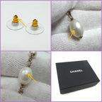 Chanel Swing Earrings Metal Costume Pearl Champagne Gold White CC — view 6