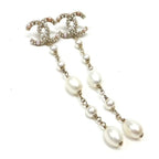 Chanel Swing Earrings Metal Costume Pearl Champagne Gold White CC — view 4