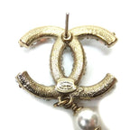 Chanel Swing Earrings Metal Costume Pearl Champagne Gold White CC — view 3