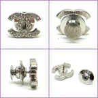 Chanel Pin Brooch 3 Piece Set Metal Rhinestone Clear Silver CC Camellia Leaf — view 2