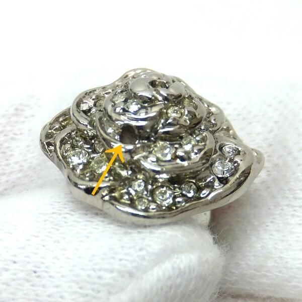 Chanel Pin Brooch 3 Piece Set Metal Rhinestone Clear Silver CC Camellia Leaf — view 5